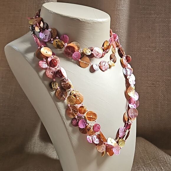 Colorful Long 36"  Round MOP Shell Chip Necklace - Rainbow Sherbet - Picture 3 of 8